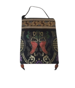 bolsinha seda preta vermelho dourado